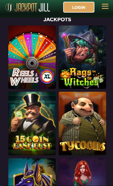 Mobile lobby with jackpot slots and reels